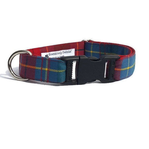 Dog Collar, British Columbia Tartan Dog Collar Made in Canada, Red and Teal Plaid Dog Collar, Dog Gift by Pawsitively Dazzled, Pet Accessory
