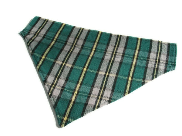 Dog Bandana, Cape Breton Tartan Pet Kerchief, Green Plaid Pet Accessory, Reversable Dog Bandana Made in Canada