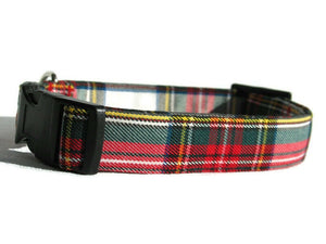 Dog Collar, Dress Stewart Tartan Dog Collar, Red White Plaid Pet Collar, Pawsitively Dazzled Pet Accessory, Made in Canada Pet Collar