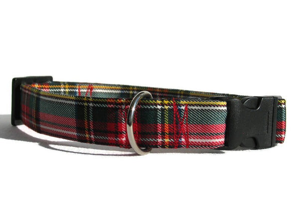 Dog Collar, Dress Stewart Tartan Dog Collar, Red White Plaid Pet Collar, Pawsitively Dazzled Pet Accessory, Made in Canada Pet Collar