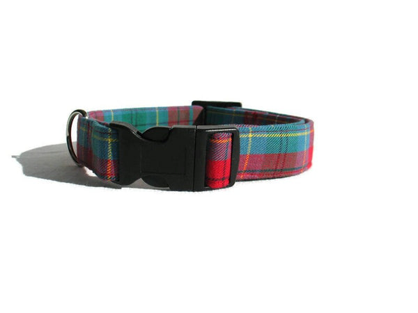 Dog Collar, British Columbia Tartan Dog Collar Made in Canada, Red and Teal Plaid Dog Collar, Dog Gift by Pawsitively Dazzled, Pet Accessory