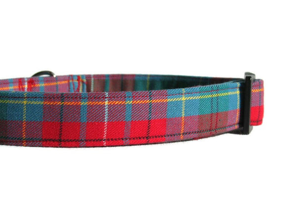Dog Collar, British Columbia Tartan Dog Collar Made in Canada, Red and Teal Plaid Dog Collar, Dog Gift by Pawsitively Dazzled, Pet Accessory