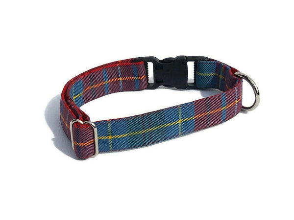 Dog Collar, British Columbia Tartan Dog Collar Made in Canada, Red and Teal Plaid Dog Collar, Dog Gift by Pawsitively Dazzled, Pet Accessory