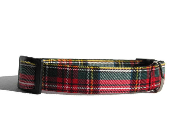 Dog Collar, Dress Stewart Tartan Dog Collar, Red White Plaid Pet Collar, Pawsitively Dazzled Pet Accessory, Made in Canada Pet Collar
