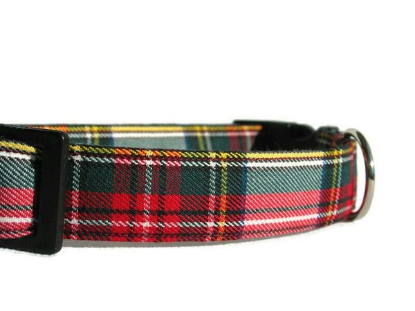Dog Collar, Dress Stewart Tartan Dog Collar, Red White Plaid Pet Collar, Pawsitively Dazzled Pet Accessory, Made in Canada Pet Collar