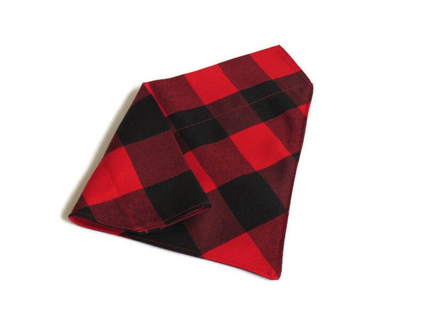 Buffalo Check Dog Bandana, Buffalo Plaid Dog Kerchief for Christmas Family Photos,  Red and Black Buffalo Check Dog Kerchief