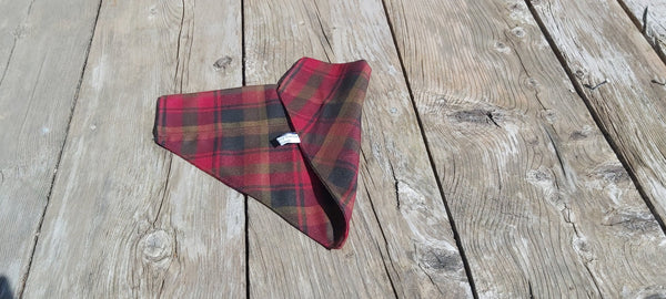 Dog Bandana, Maple Leaf Tartan Kerchief, Red and Brown Tartan Dog Bandana, Canadian Pet Adoption Gift