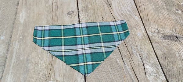 Dog Bandana, Cape Breton Tartan Pet Kerchief, Green Plaid Pet Accessory, Reversable Dog Bandana Made in Canada