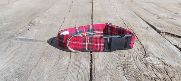 Dog Collar, Royal Stewart Tartan Dog Collar Gift for Puppy Adoption,  Red and White Plaid Pet Collar for Wedding Photos, Dog Ring Bearer