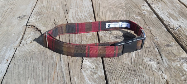 Dog Collar, Maple Leaf Tartan Dog Collar Made in Canada Pet Accessory, Dog Sitter Gift, Dog Mom and Pet Birthday Gift