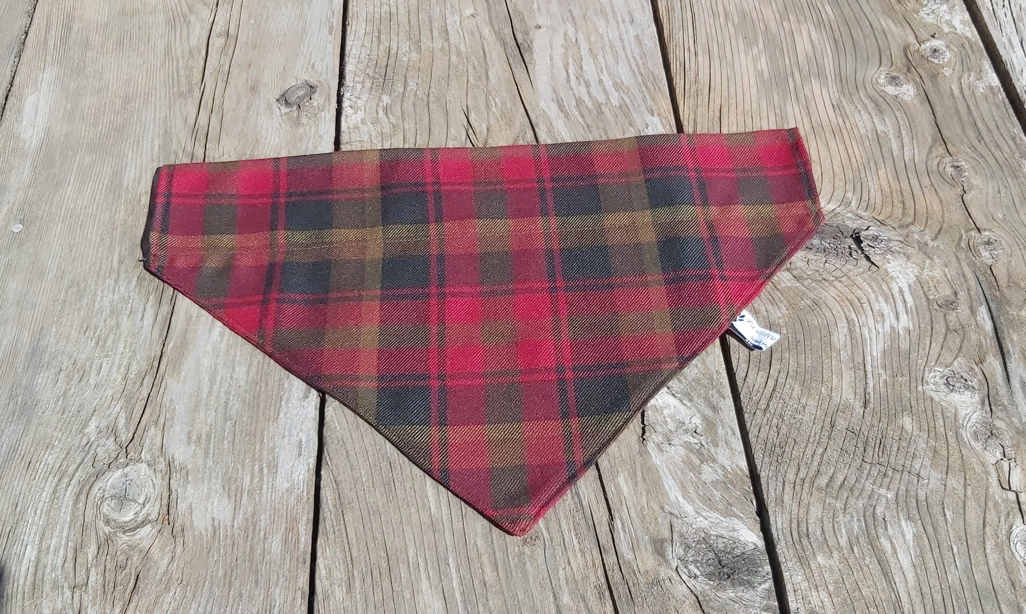 Dog Bandana, Maple Leaf Tartan Kerchief, Red and Brown Tartan Dog Bandana, Canadian Pet Adoption Gift