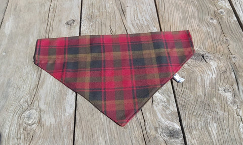 Dog Bandana, Maple Leaf Tartan Kerchief, Red and Brown Tartan Dog Bandana, Canadian Pet Adoption Gift