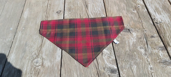 Dog Bandana, Maple Leaf Tartan Kerchief, Red and Brown Tartan Dog Bandana, Canadian Pet Adoption Gift