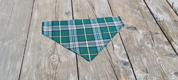 Dog Bandana, Cape Breton Tartan Pet Kerchief, Green Plaid Pet Accessory, Reversable Dog Bandana Made in Canada