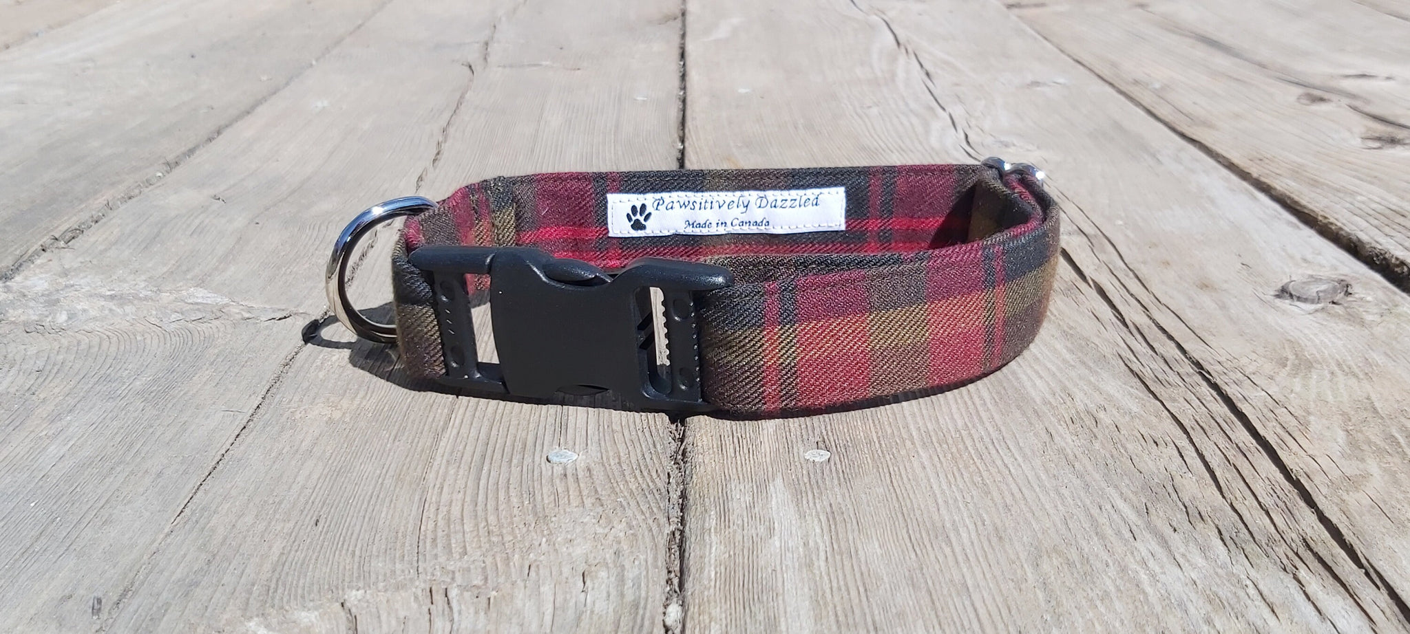 Dog Collar, Maple Leaf Tartan Dog Collar Made in Canada Pet Accessory, Dog Sitter Gift, Dog Mom and Pet Birthday Gift