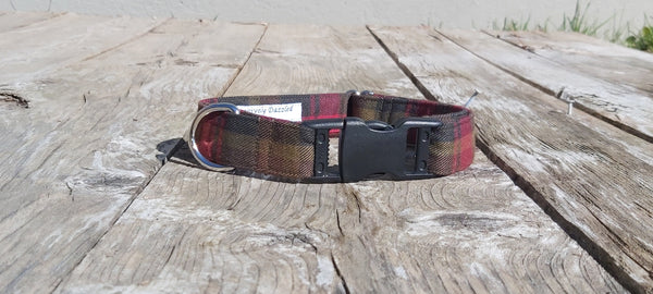 Dog Collar, Maple Leaf Tartan Dog Collar Made in Canada Pet Accessory, Dog Sitter Gift, Dog Mom and Pet Birthday Gift