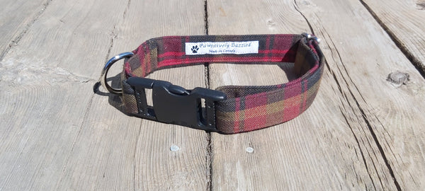 Dog Collar, Maple Leaf Tartan Dog Collar Made in Canada Pet Accessory, Dog Sitter Gift, Dog Mom and Pet Birthday Gift