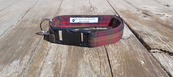 Dog Collar, Maple Leaf Tartan Dog Collar Made in Canada Pet Accessory, Dog Sitter Gift, Dog Mom and Pet Birthday Gift