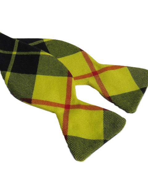 Yellow, black and red plaid freestyle bow tie in MacLeod tartan by Taylors Tartans