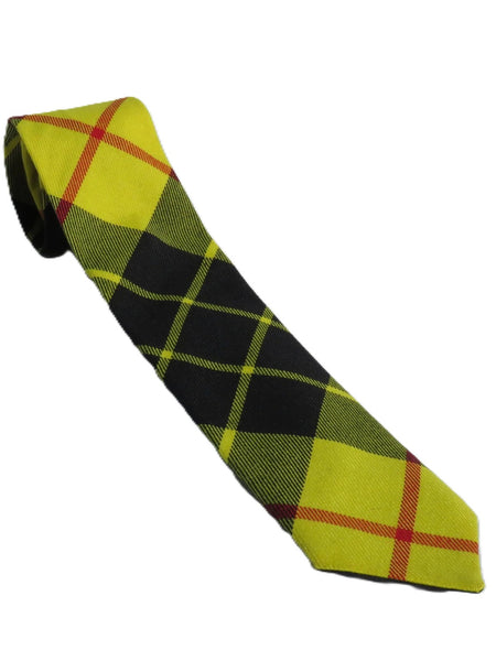 Plaid tie with yellow, black, and red pattern on a white background