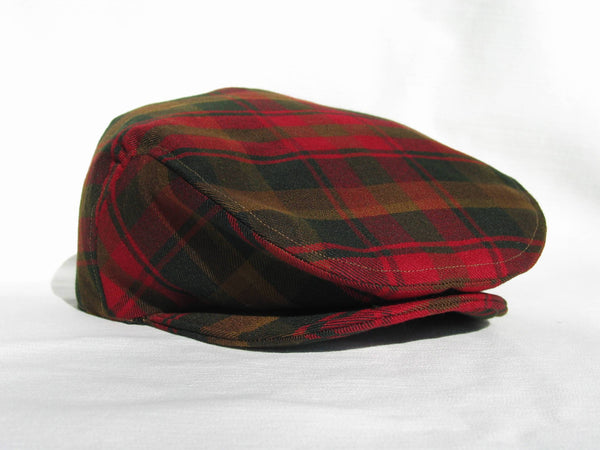 Brown and red plaid men’s newsboy hat, handcrafted by Taylors Tartans.
