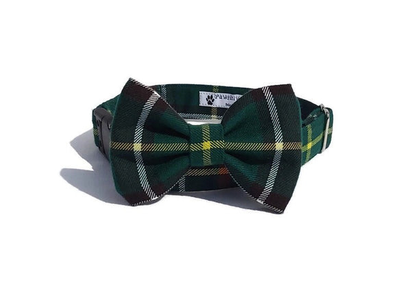 dog bow tie and collar in green plaid