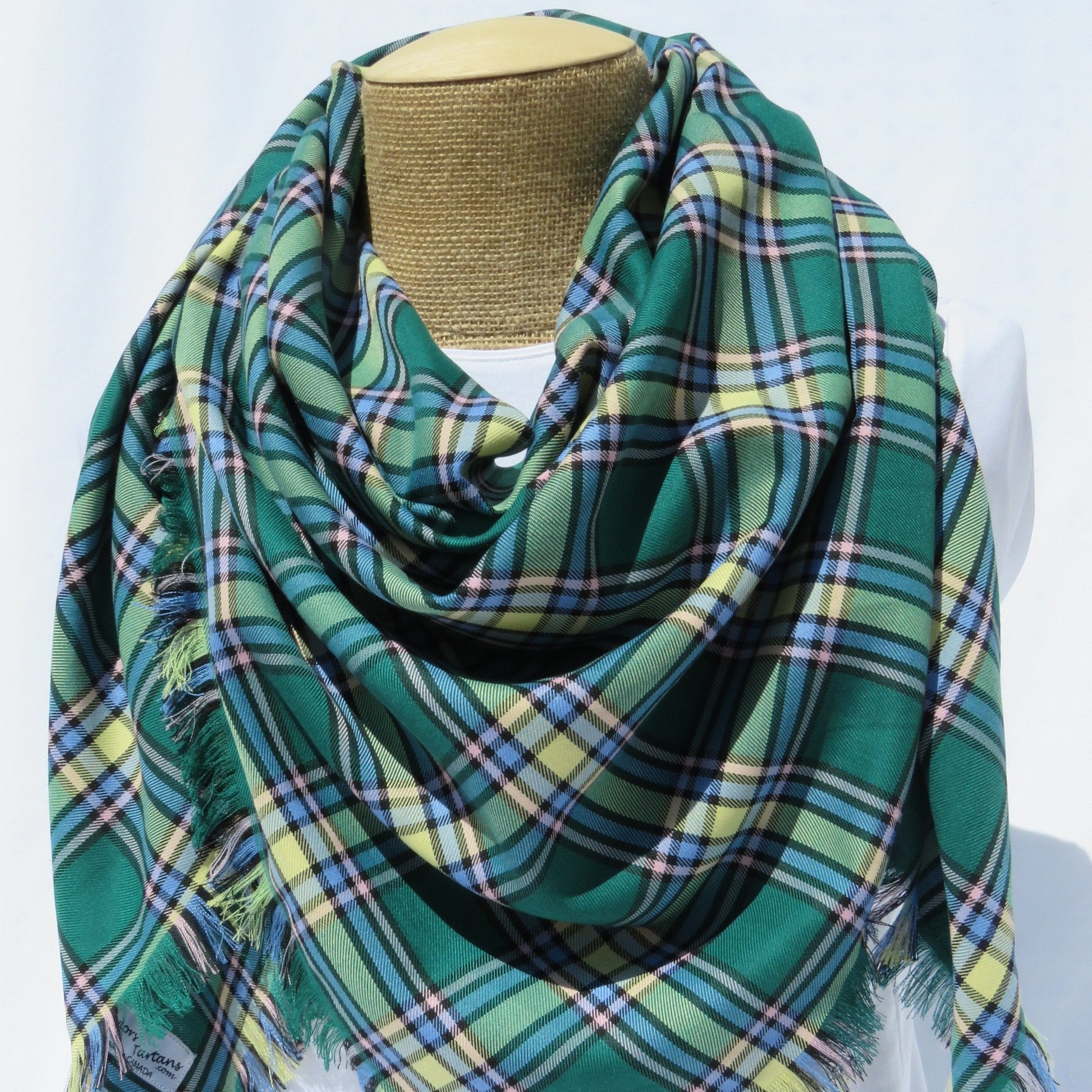 Green Blue Plaid Blanket Scarf Oversized Scarf Green Plaid Blanket