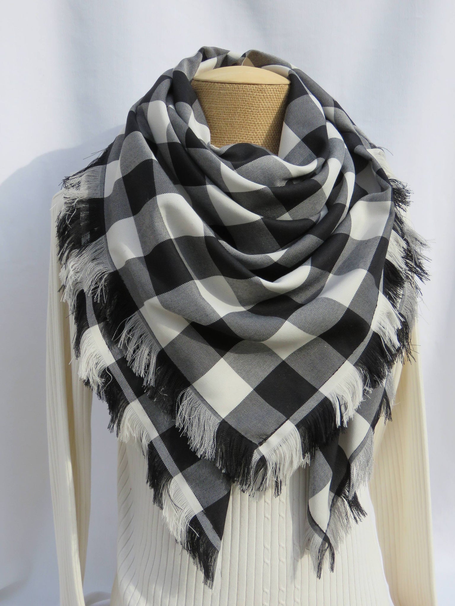 Black and White Buffalo Check Blanket Scarf-Taylors Tartans