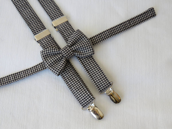 Black and White Flat Cap Bow Tie Suspenders Set-Taylors Tartans