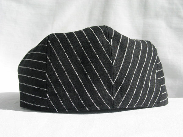 black with white stripe flat cap back view - Taylors Tartans