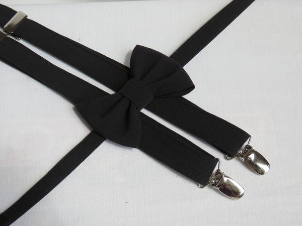 Black Newsboy Hat, Suspenders and Bow Tie Set