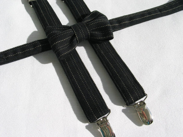 Black Pinstripe Suspenders and Bow Tie Set-Taylors Tartans