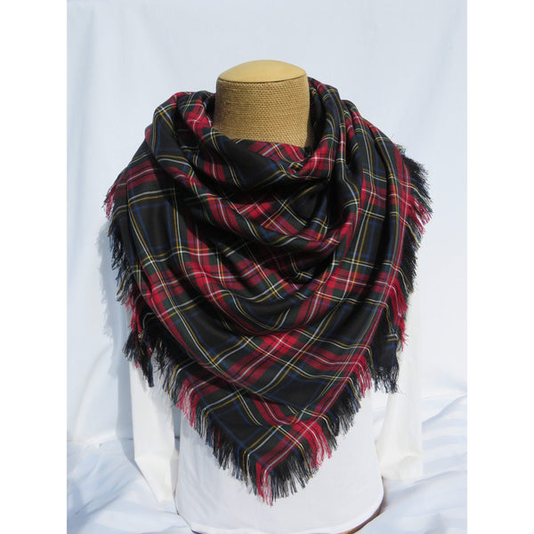 Black Stewart Tartan Blanket Scarf for Bridal Wrap