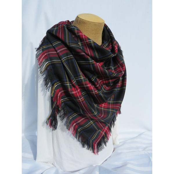 Black Stewart Tartan Blanket Scarf for Bridal Wrap