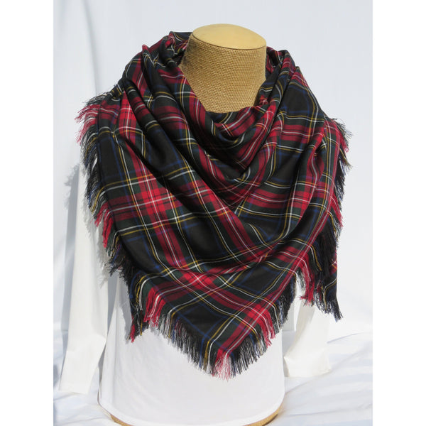 Black Stewart Tartan Blanket Scarf for Bridal Wrap