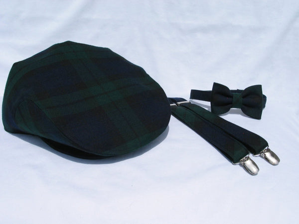 Black Watch Tartan Flat Cap Bow Tie and Suspenders-Taylors Tartans