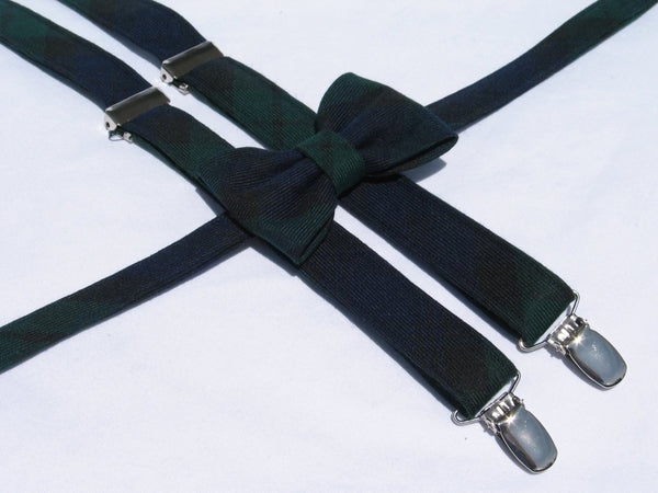 Black Watch Tartan Flat Cap Bow Tie and Suspenders