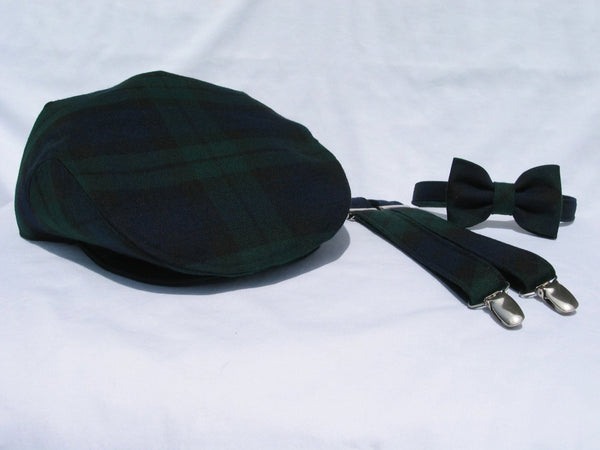 Black Watch Tartan Flat Cap Bow Tie and Suspenders-Taylors Tartans