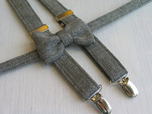 Black White Herringbone Suspenders and Bow Tie-Taylors Tartans