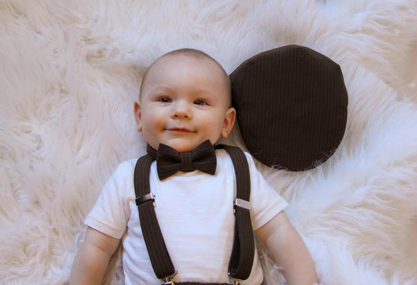 Brown Suspenders Bow Tie Diaper Cover Set