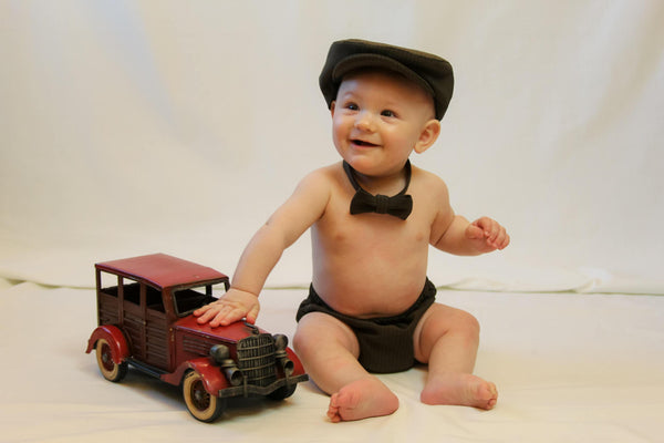 Brown Suspenders Bow Tie Diaper Cover Set