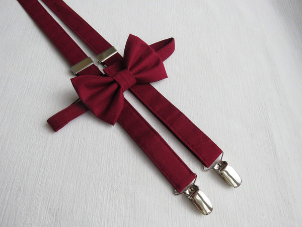 Burgundy Bow Tie Suspenders for Weddings