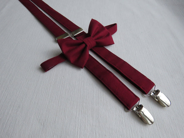 Burgundy Bow Tie Suspenders for Weddings