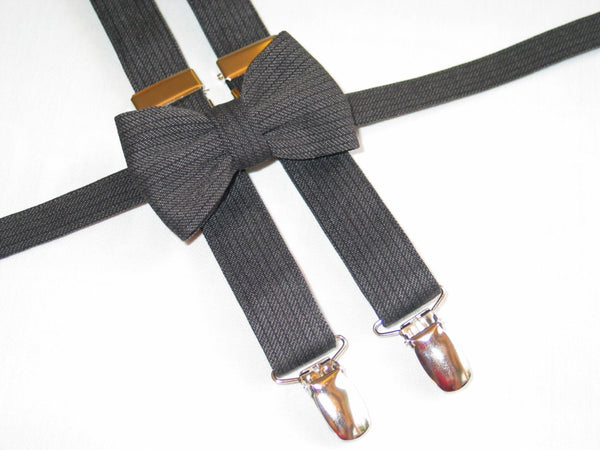 Charcoal Gray Bow Tie Suspenders