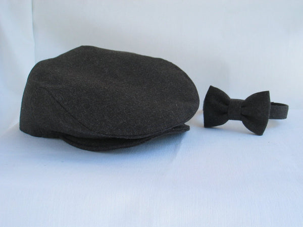 Charcoal Gray Newsboy Flat Cap and Suspenders Set