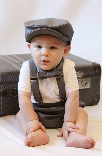 Diaper Cover Suspenders Bow Flat Cap Tie Set