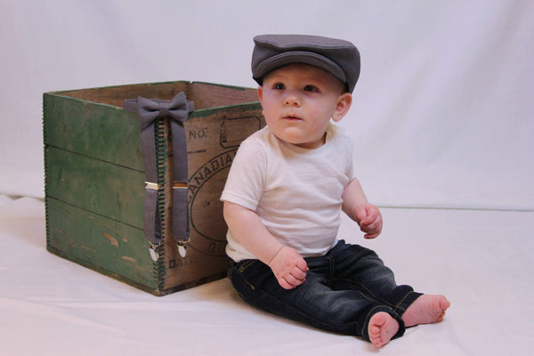 Diaper Cover Suspenders Bow Flat Cap Tie Set