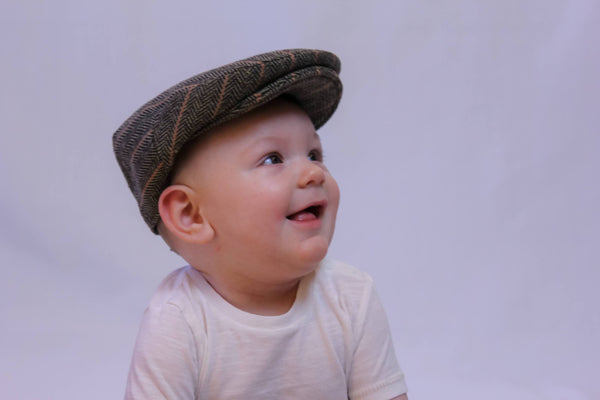 Brown Wool Herringbone Flat cap for children-Taylors Tartans