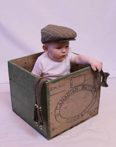 Brown Wool Herringbone Flat Cap for Children
