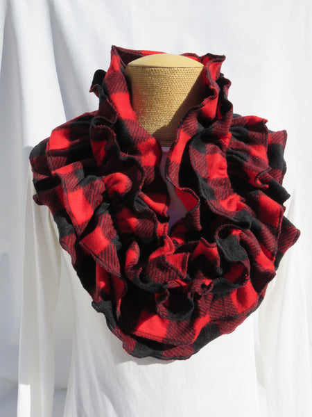 Fleece Buffalo Check Ruffle Infinity Scarf